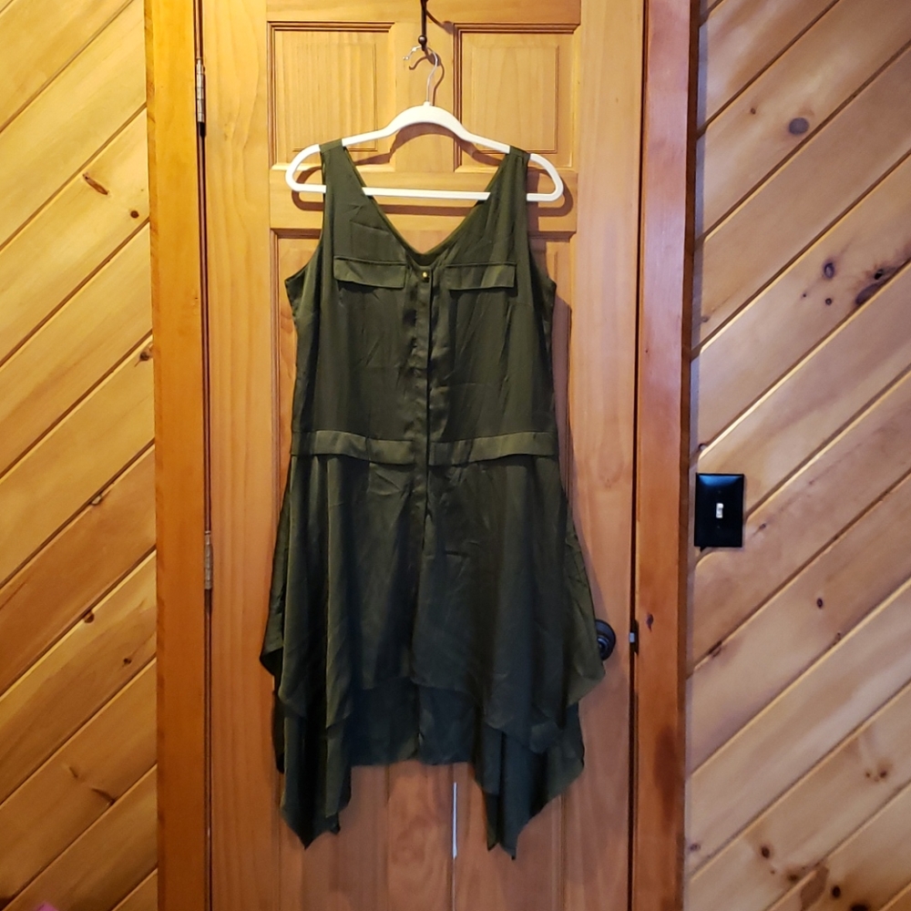 Army Green Shark Bite Hem Worthington Dress NWT